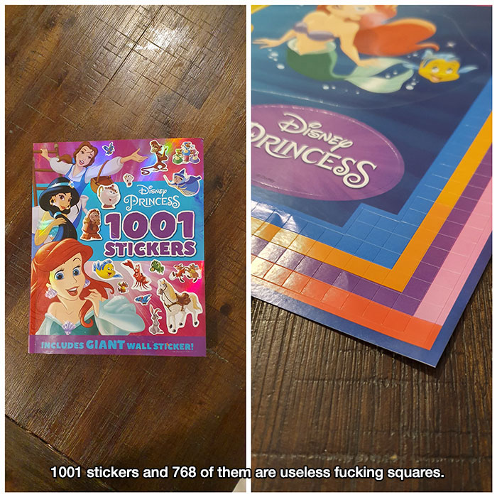 evil design tricks - disney princess 1001 stickers - Disney Princess Disney Princess $1001 Stickers Includes Giant Wall Sticker! 1001 stickers and 768 of them are useless fucking squares.