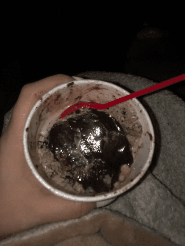 Drunkenly ordered a Royal Blizzard from DQ and asked them to “put as much fudge as they legally can”. 20% ice cream, 80% fudge.