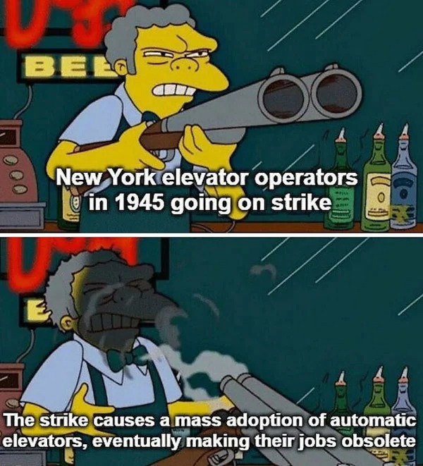 History memes - New York elevator operators in 1945 going on strike