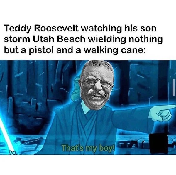 History memes - human behavior - Teddy Roosevelt watching his son storm Utah Beach