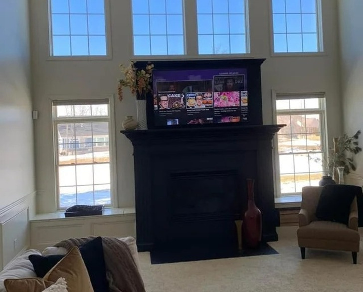 “Just moved into their newly built custom home and this is where they decided to put the TV.”