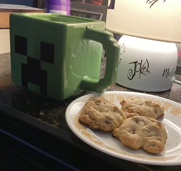 Doing my class work and my boyfriend surprised me with cookies and milk