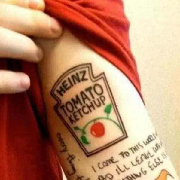 Meme tattoos - ed sheeran ketchup tattoo
