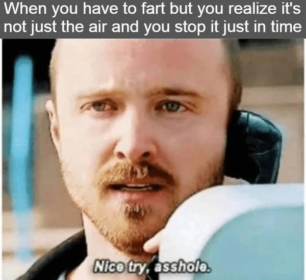 twitter old school memes - When you have to fart but you realize it's not just the air and you stop it just in time 12 Nice try, asshole.