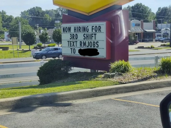 sign - Pad Now Hiring For 3RD Shift Text Rmjobs To At&T