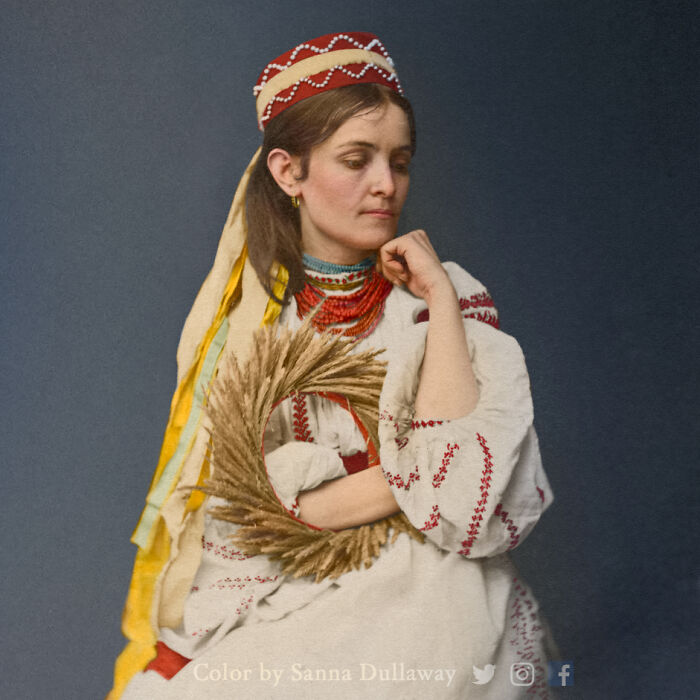 colorized photos from history - Ukrainian Bride In Traditional Folk Costume, In The Year 1875