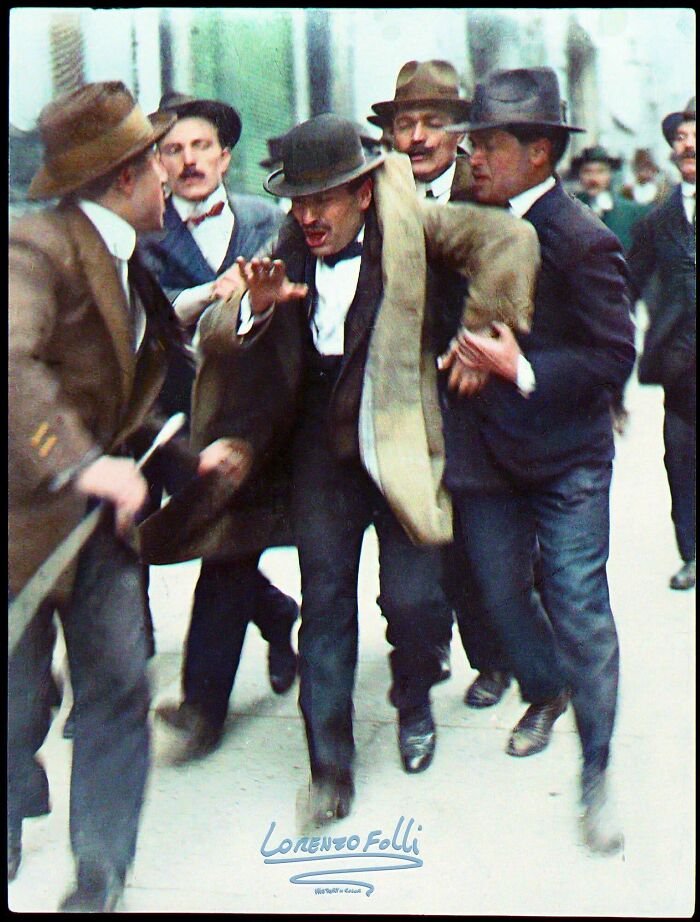 colorized photos from history - Benito Mussolini Is Arrested, 1915