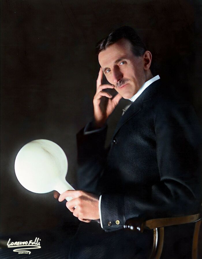 colorized photos from history - Serbian-American Inventor Nikola Tesla, Probably In His New York Laboratory In The 1890s.