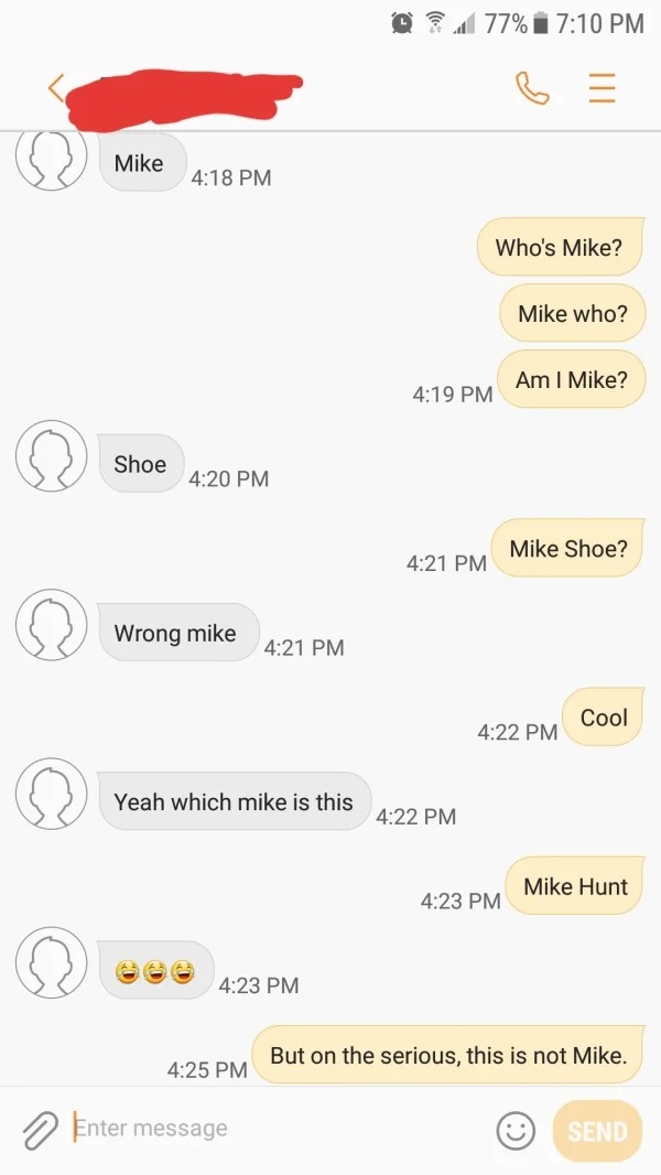 WTF Wrong Number Texts - Yeah which mike is this Enter message