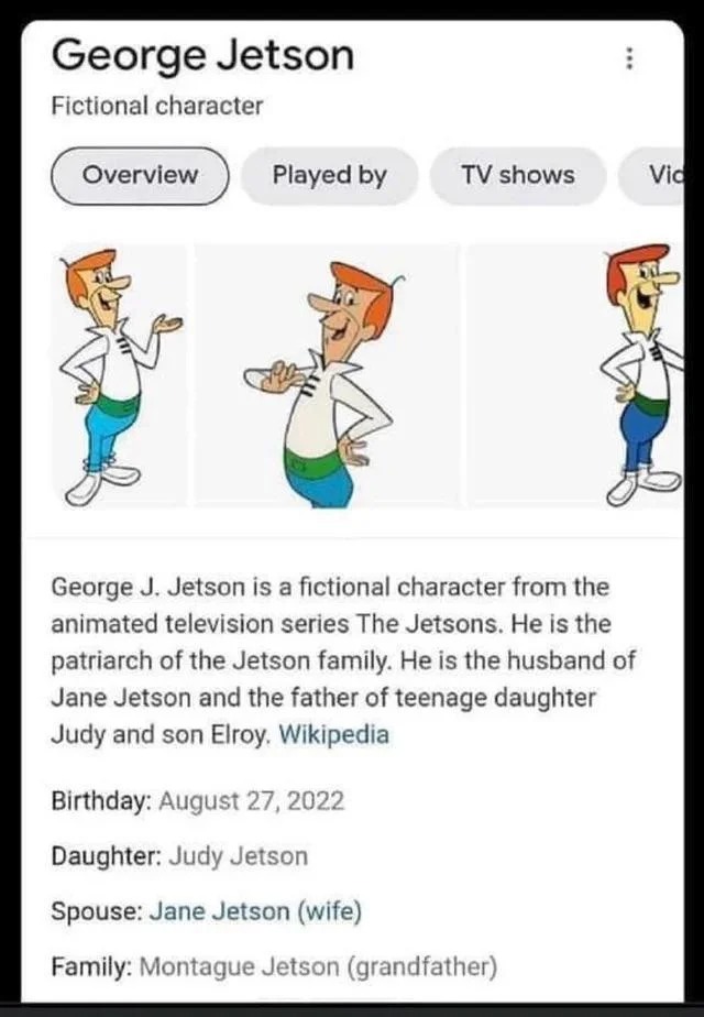 fun facts - george jetson birthday - George Jetson Fictional character Overview Played by Tv shows ... George J. Jetson is a fictional character from the animated television series The Jetsons. He is the patriarch of the Jetson family. He is the husband o