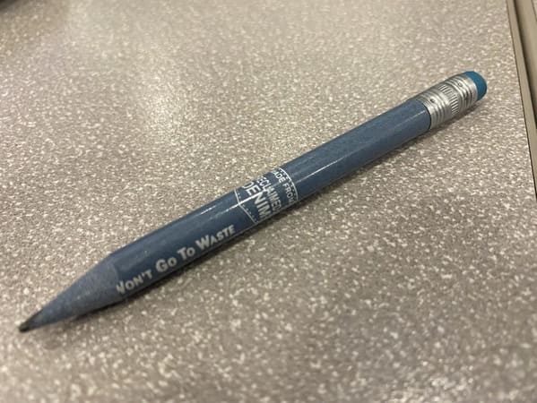 “This pencil made from reclaimed denim”