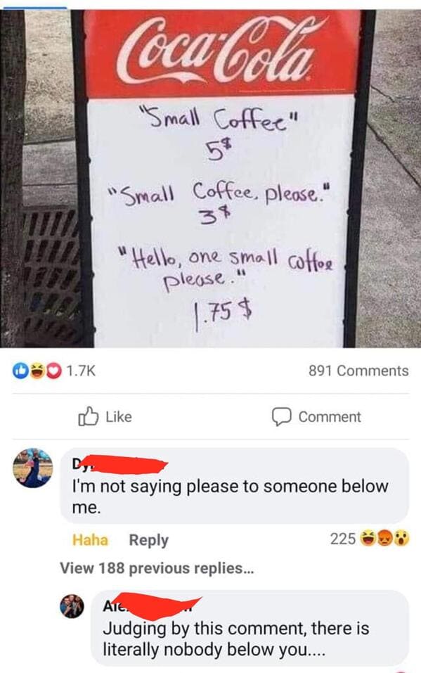 funny comebacks and comments - one small coffee please - CocaCola