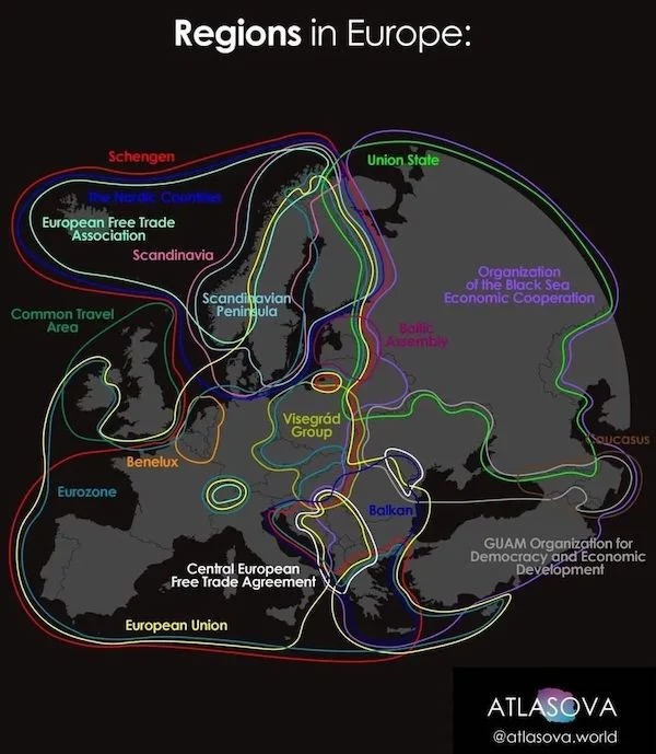 Interesting Charts and Maps - map - Schengen Regions in Europe European Free Trade Association Common Travel Area Eurozone Scandinavia Benelux Scandinavian Peningula Visegrd Group Central European Free Trade Agreement European Union Union State Organizati