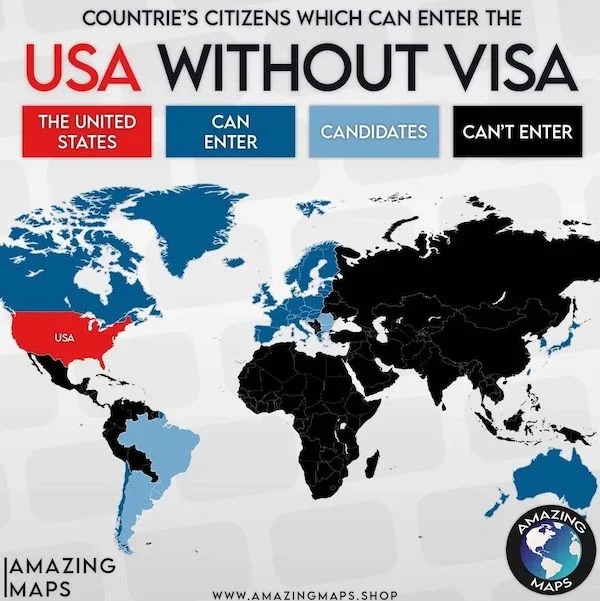 Interesting Charts and Maps - world map graphic high resolution - Countrie'S Citizens Which Can Enter The Usa Without Visa The United States Usa Amazing Imaps Can Enter Candidates Can'T Enter Maps