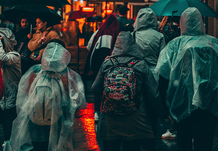 We are not allowed to wear trash bags as rain coats since someone forgot to cut arm holes and couldn't catch themselves when they fell down.