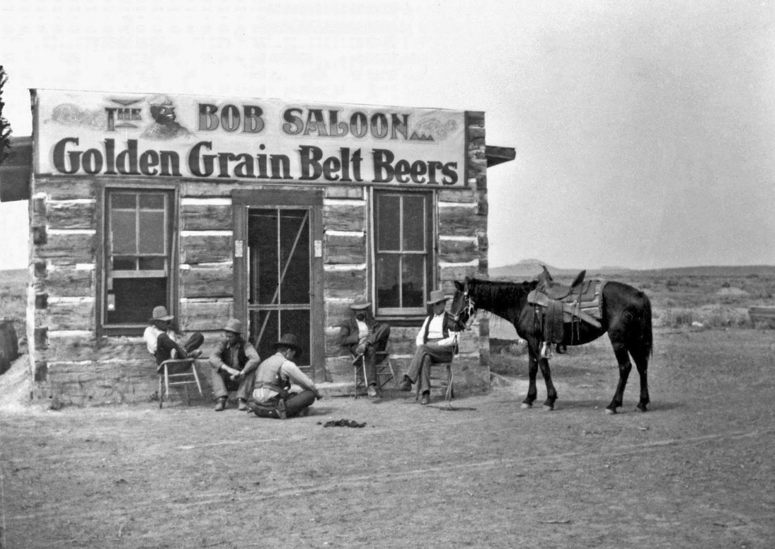 historical photos - 1880's cowboys - Bob Saloon Golden Grain Belt Beers