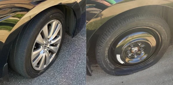 “Got a flat. Replaced the tire. 5mins later the spare went flat too.”