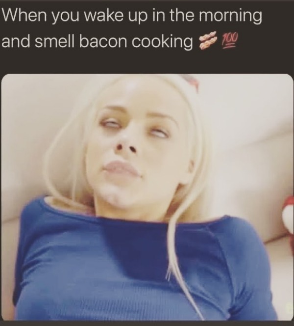 funny and naughty memes for adults - photo caption - When you wake up in the morning and smell bacon cooking 100