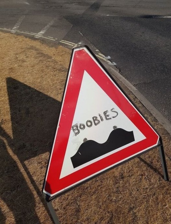 funny and naughty memes for adults - traffic sign - Boobies