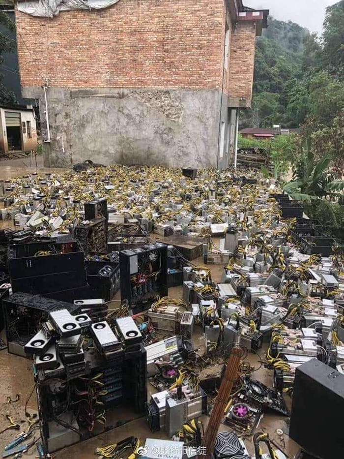 Flooded Bitcoin mining farm