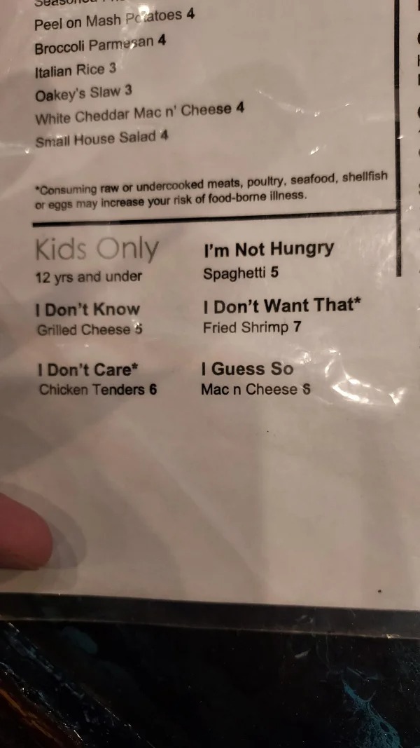 “The kids’ menu at this restaurant I stopped in.”