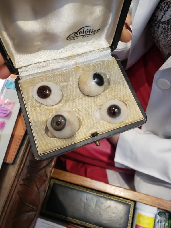 “My father was an eye doctor and those are the glass eye prosthesis he would show the patients.”