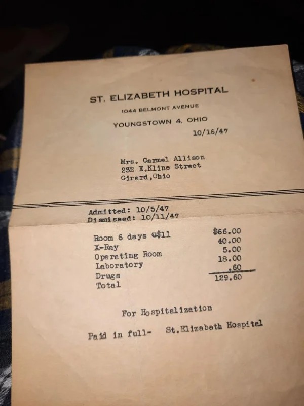 “Hospital Bill From 1947.”