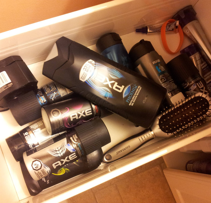 “My girlfriend’s brother is 15. This is his drawer in the bathroom.”