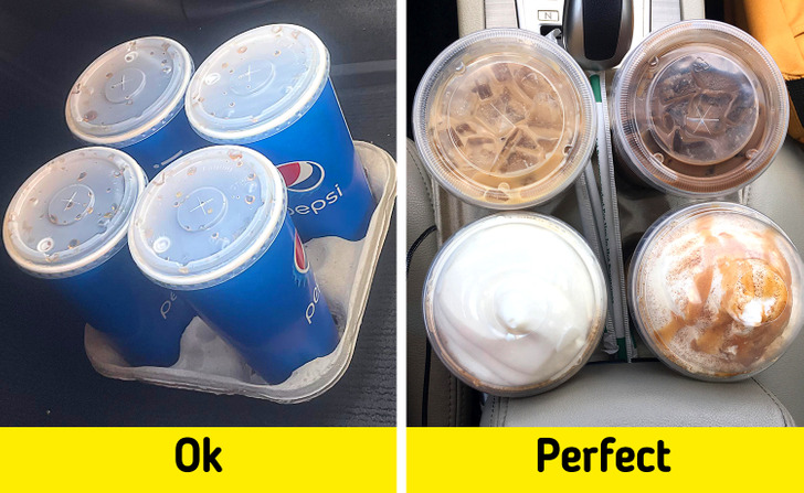 Chances are, when you buy drinks from a fast-food restaurant and then need to drive, you don’t know where to put the cardboard cup holder. Instead of putting it on the floor or seat, use the car’s cup holder, and it should fit right in.