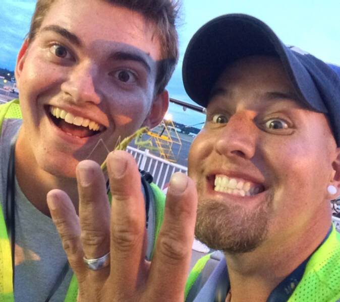 “My coworker and I found a praying mantis at work and took a picture with it. It turned out more like a couple’s engagement photo.”