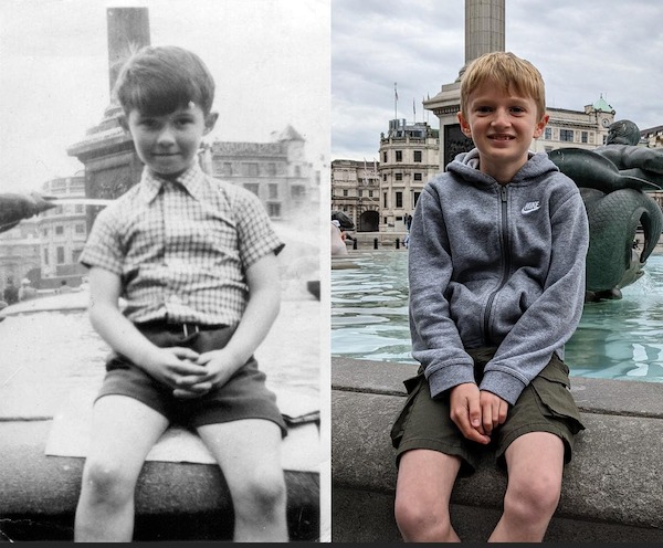 70 years apart. My son and my Dad. Trafalgar Square, London.