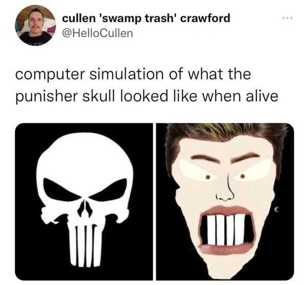Online Overshare - punisher skull - cullen 'swamp trash' crawford computer simulation of what the punisher skull looked when alive
