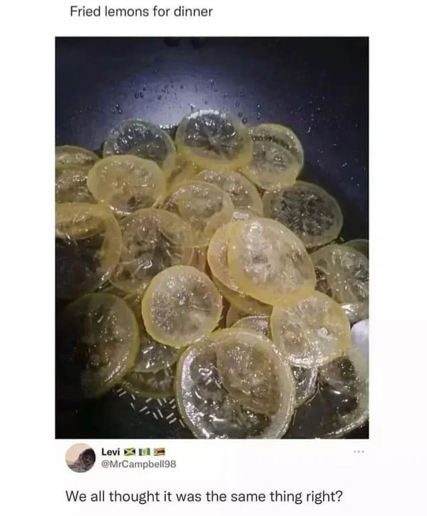 Online Overshare - fried lemons meme - Fried lemons for dinner We all thought it was the same thing right?
