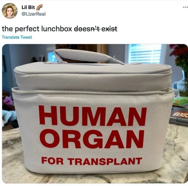 funny tweets - human organ for transplant lunch box - Lil Bit the perfect lunchbox doesn't exist Translate Tweet Human Organ For Transplant ...