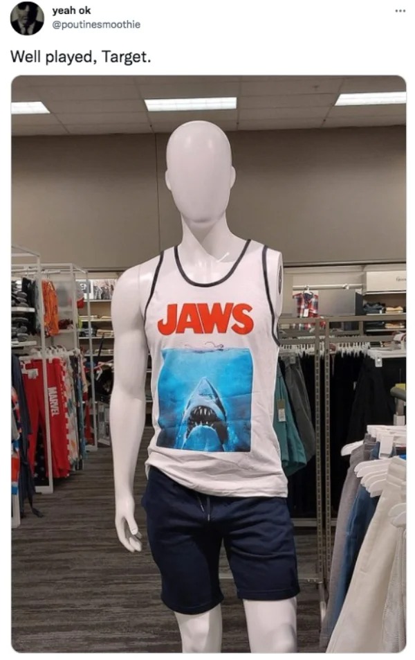 funny tweets - jaws movie poster - yeah ok Well played, Target. Marvel Jaws