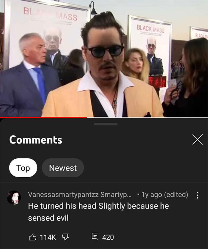 Youtube Comments - He turned his head Slightly because he sensed evil Black Mass