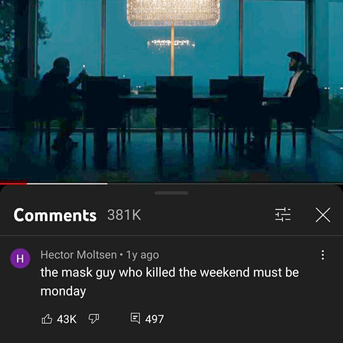 Youtube Comments - the mask guy who killed the weekend must be monday