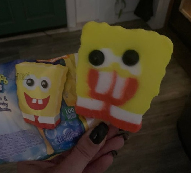 “This SpongeBob ice pop! Thank god, I’m an adult. This is the ice cream of nightmares! Look at the face!”