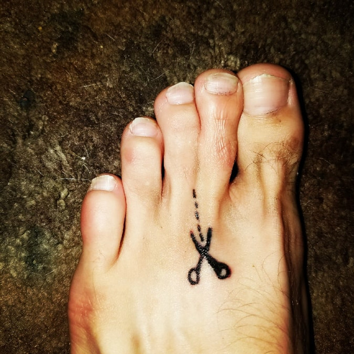 “I joked for years about having this little pair of scissors and dotted line tattooed on my foot, but today I did it.”