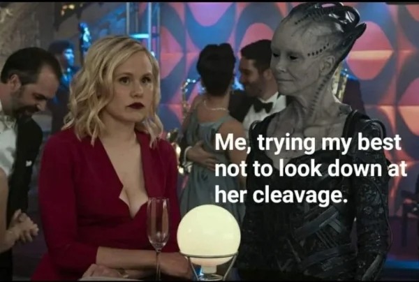 dirty memes for dirty minds - star trek picard jurati dress - Me, trying my best not to look down at her cleavage.