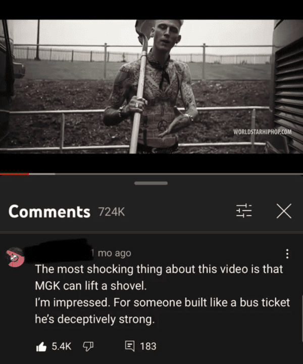 savage insults hot takes - mgk bus ticket - Worldstarhiphop.Com 1 mo ago The most shocking thing about this video is that Mgk can lift a shovel. # X I'm impressed. For someone built a bus ticket he's deceptively strong. 183