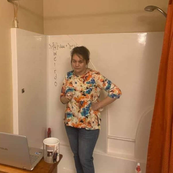 "She should be nominated for teacher of the year for her improvised whiteboard."