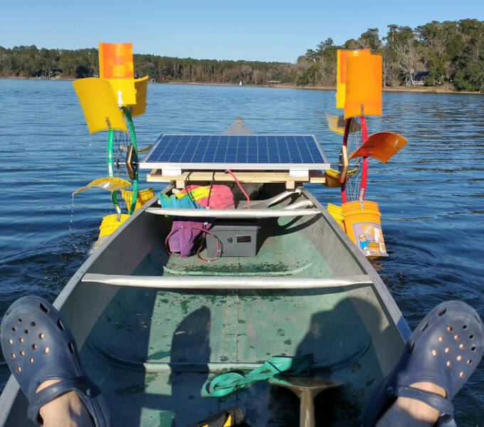 “I built a solar-powered paddle wheel for my canoe.”