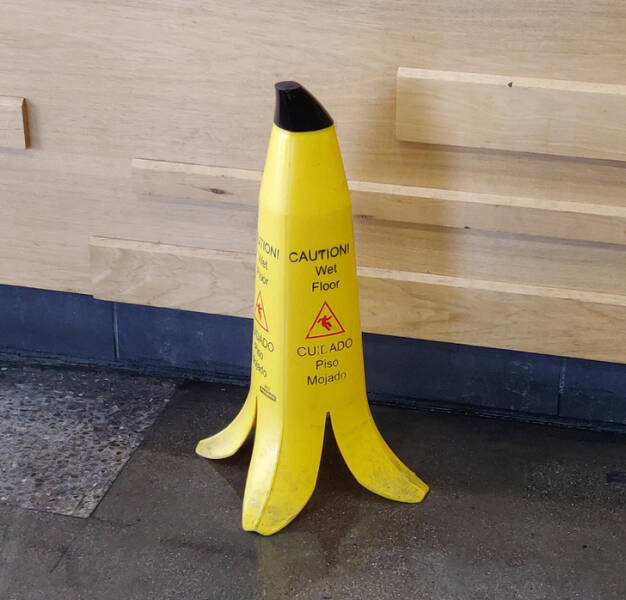 “Thought this was a very clever way to make a caution sign. It’s still highly visible and does its job, but with some fun.”