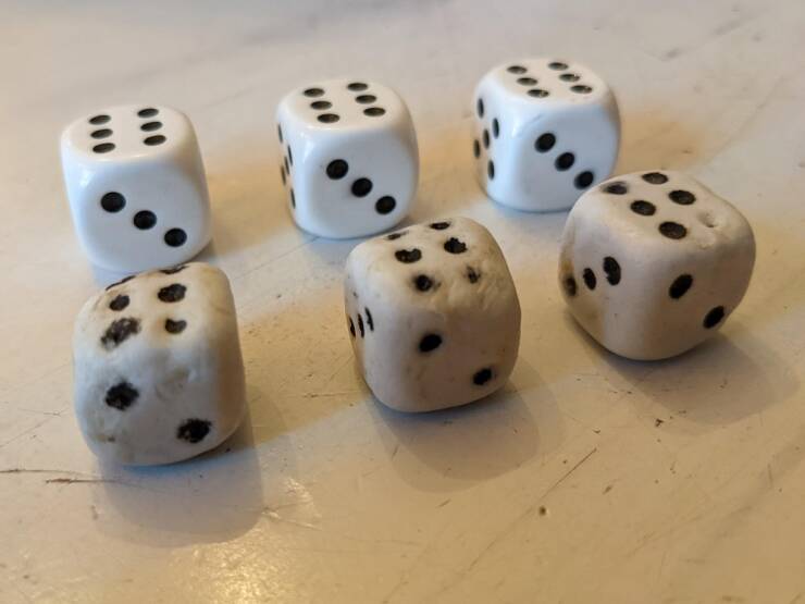 worn down by time - used dice