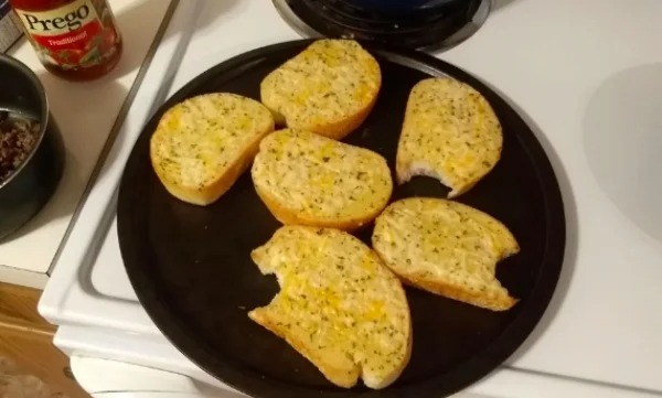 “My husband likes to take a bite out of frozen foods and while we were making dinner this is what I pull out of the oven”