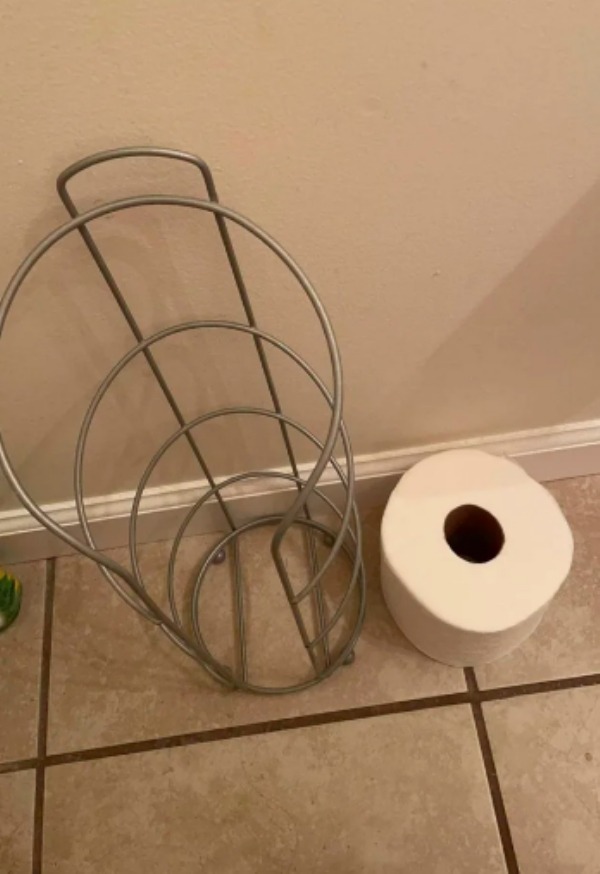 “Where the toilet paper goes vs where my husband chose to put it.”