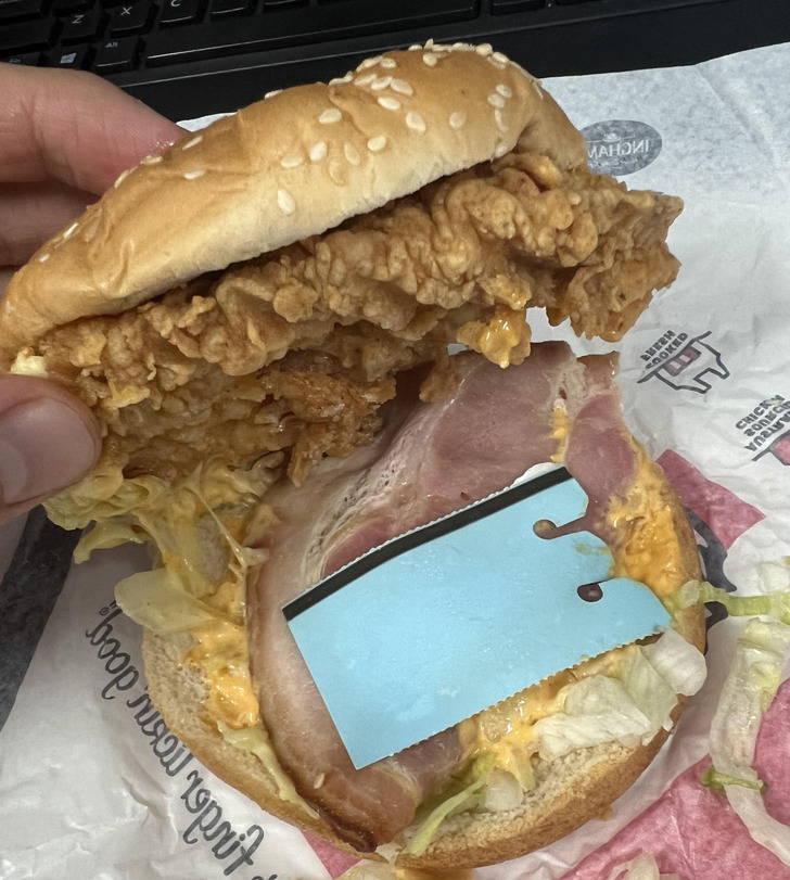 “My zinger came with a free popcorn chicken expiry tag.”