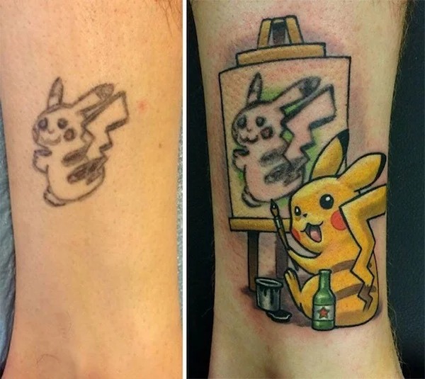 Clever people life hacks - pikachu tattoo cover up - A