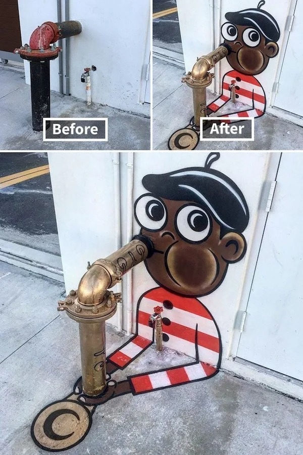Clever people life hacks - street art tom bob - Before After